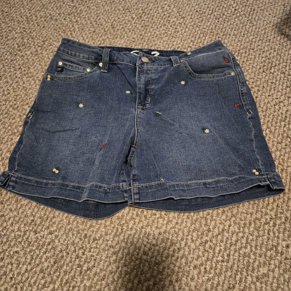 Seven7 Blue Jean Shorts with Floral Accents